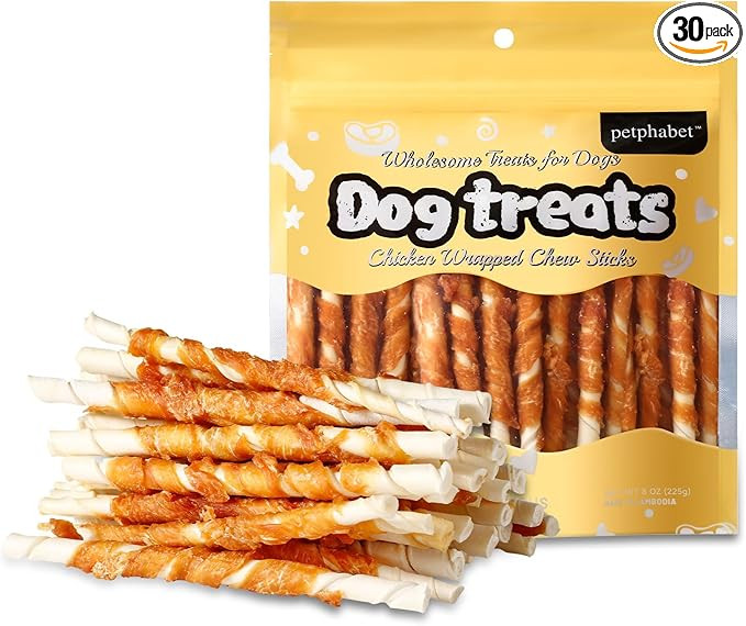 PETPHABET Chicken Wrapped Rawhide Dog Treats - Hide Twists Sticks for Chew, Natural Pet Snack for... | Amazon (US)