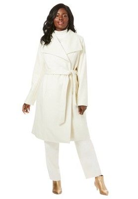 Jessica London Women’s Plus Size Belted Wool-Blend Coat, 22 W - Ivory | Target