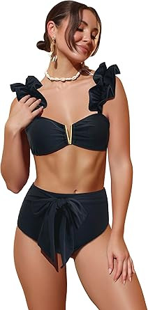SPORLIKE Women High Waisted Swimsuit Flounce Straps Bikini Bathing Suit | Amazon (US)