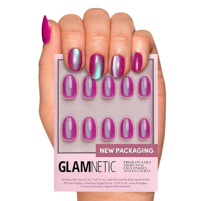 Glamnetic Press On Nails - Berry Fizz | Short Oval, Magenta Nails with a Mesmerizing Metallic Fin... | Amazon (US)