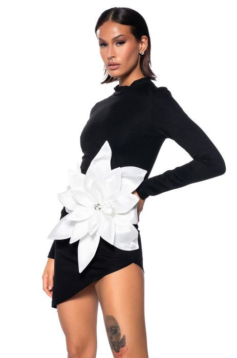 ROXANA ASYMMETRIC LONG SLEEVE MINI DRESS | AKIRA