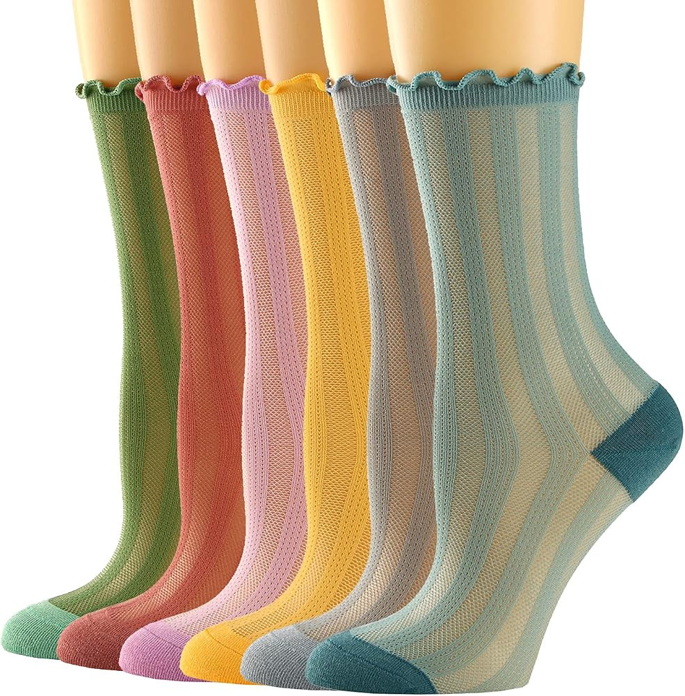 Womens Socks, Ruffle Turn-Cuff Casual Ankle Socks Breathable Cool Knit Cotton Lettuce Crew Frilly... | Amazon (US)