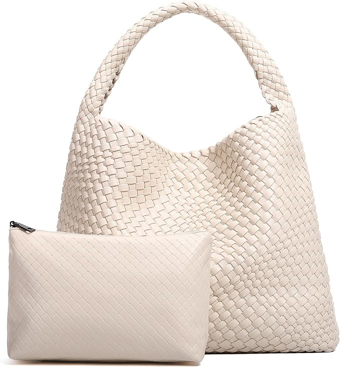 Large Woven Tote Bag for Women with Purse Fashion Shoulder Hobo Underarm Bags Woven Soft Vegan Le... | Amazon (US)