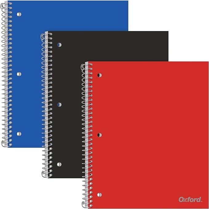 Oxford Spiral Notebooks, 1 Subject, College Ruled Paper, Durable Plastic Cover, 100 Sheets, Divid... | Amazon (US)