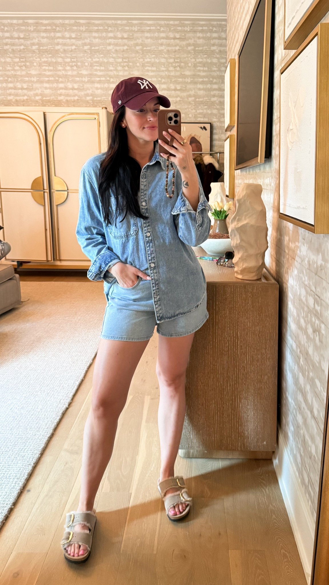 OOTD. Denim shirt (M) is Target. Denim shorts (8) are Walmart! Hat is ‘47 brand. Sandals are Birkenstock 

#LTKdayinmylife #LTKootd #LTKmomlife