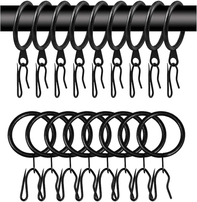 60 Pcs Metal Curtain Rings with Eyelet & Drapery Hooks, 30 mm Internal Diameter, Black | Amazon (US)