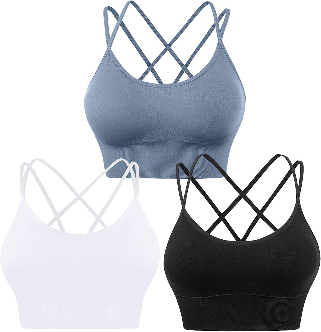Evercute Cross Back Sport Bras Padded Strappy Criss Cross Cropped Bras for Yoga Workout Fitness L... | Amazon (US)