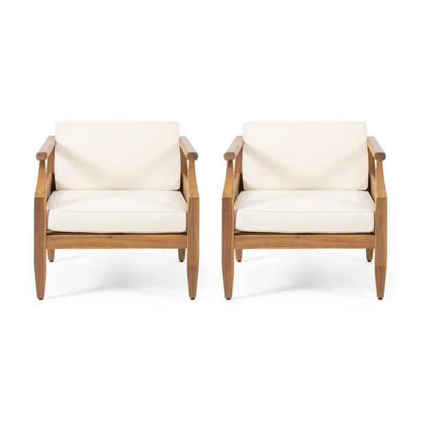 Noble House Sloane Outdoor Mid-Century Modern Acacia Wood Club Chair With Cushion, Set of 2, Teak... | Walmart (US)