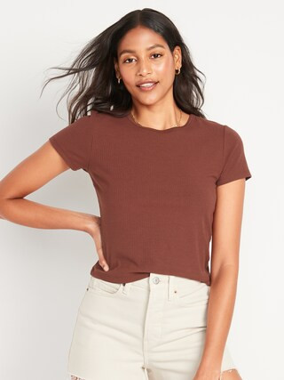 Fitted Short-Sleeve Cropped Rib-Knit T-Shirt for Women | Old Navy (US)