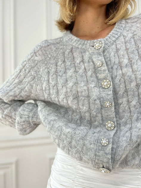 Gina Mohair Cable Cardigan | Grey Marl | Vita Grace