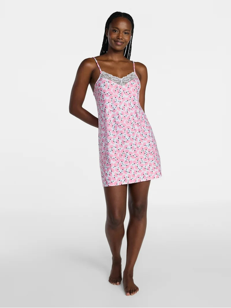 Joyspun Women’s Dreamy Soft Collection Lace Front Knit Chemise, Sizes XS to 3X | Walmart (US)