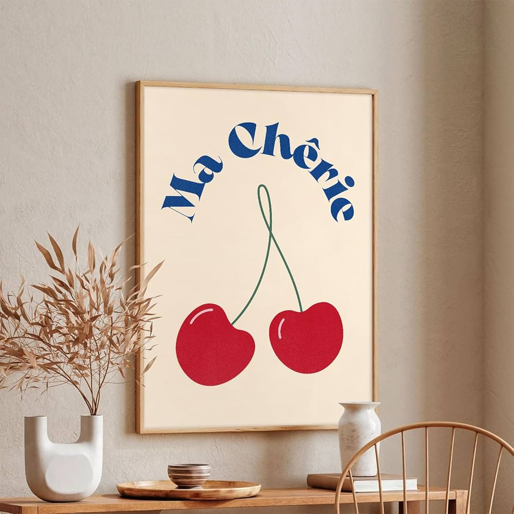 Red Cherry Wall Art Blue Aesthetic Canvas Wall Decor Retro Funky Wall Art Trendy Preppy Posters V... | Amazon (US)