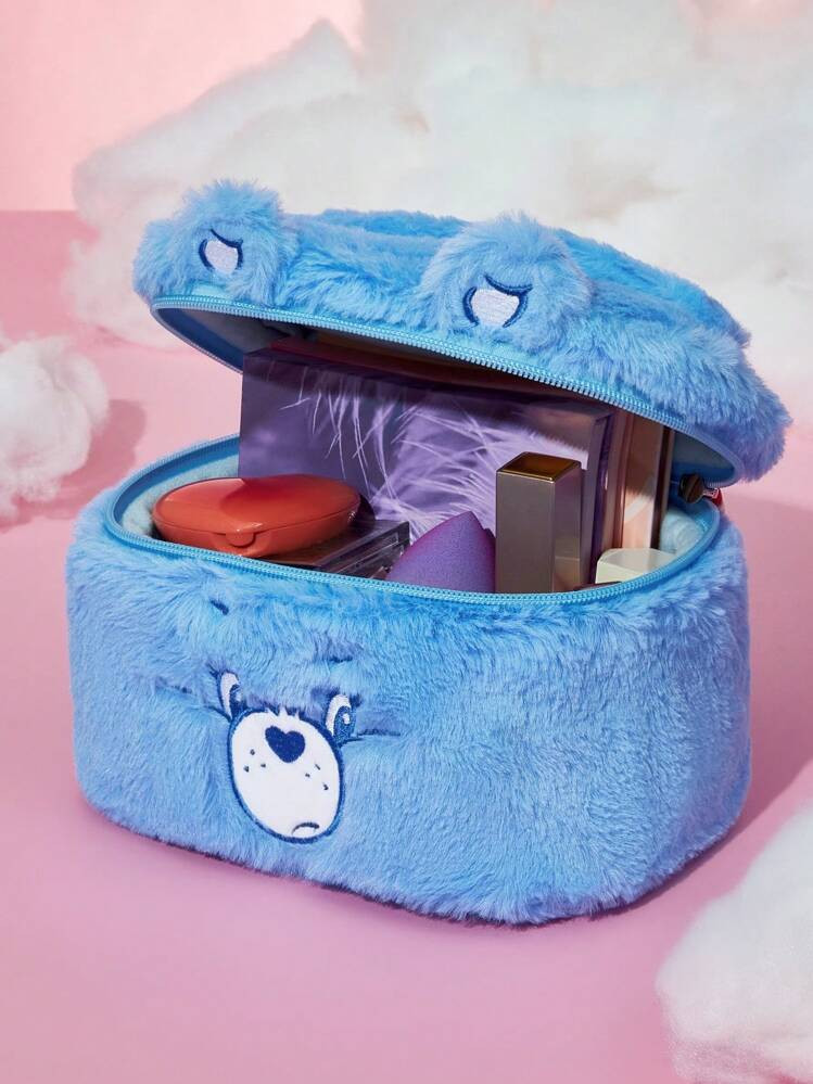 SHEIN X Care Bears 1pc Large Capacity Cute Plush Care Bear Cartoon Embroidery Design Cosmetic Bag With Handle,Cheer Bear, Gift | SHEIN