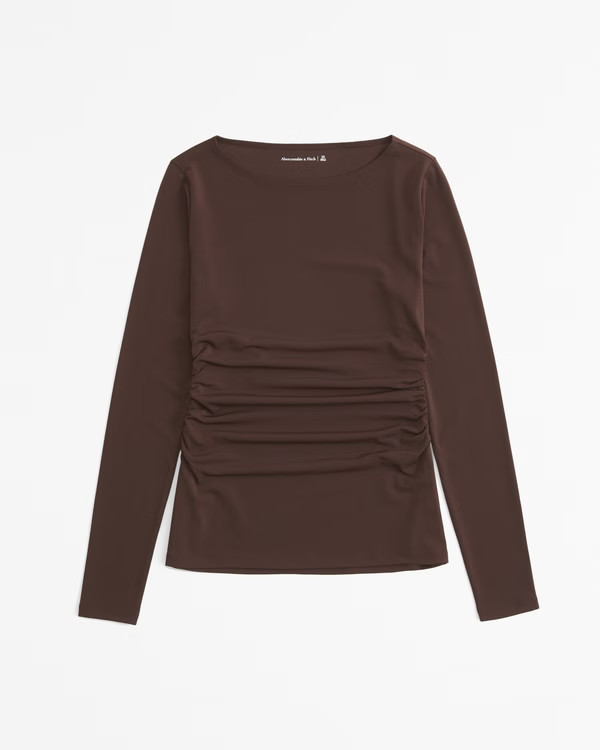 Women's Long-Sleeve Stretch Crepe Slash Top | Women's Tops | Abercrombie.com | Abercrombie & Fitch (US)