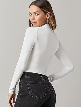 Verdusa Women's Basic Mock Neck Long Sleeve Fitted Crop T Shirt Top | Amazon (US)