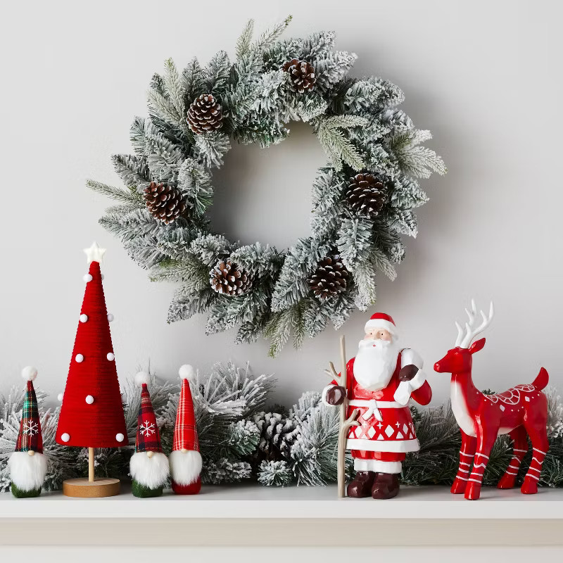 22" Flocked Mixed Greenery with Pinecones Artificial Christmas Wreath - Wondershop™ | Target