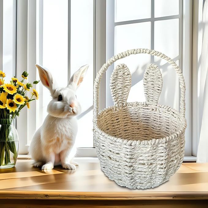 Woven Basket Hand Basket Easter Decor with Bunny Ears Easter Basket Storage Basket with Handle fo... | Amazon (US)