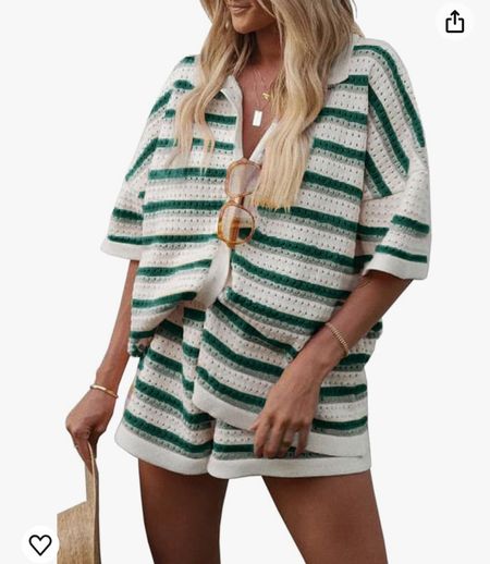 Tankaneo Womens Short Sleeve Striped Pajama Sets Color Block Crochet Knit Button Top and Shorts 2 Piece Lounge Sets

#LTKGiftGuide #LTKitbag #LTKtravel