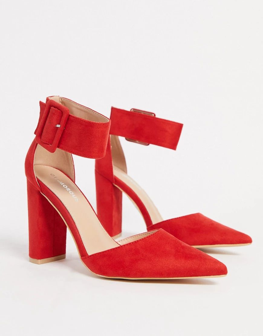 Glamorous buckle block heeled court shoe in red | ASOS (Global)