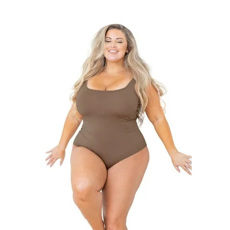 POSESHE Women s Plus Size Square Tank Bodysuit in Light Brown S-5X | Walmart (US)
