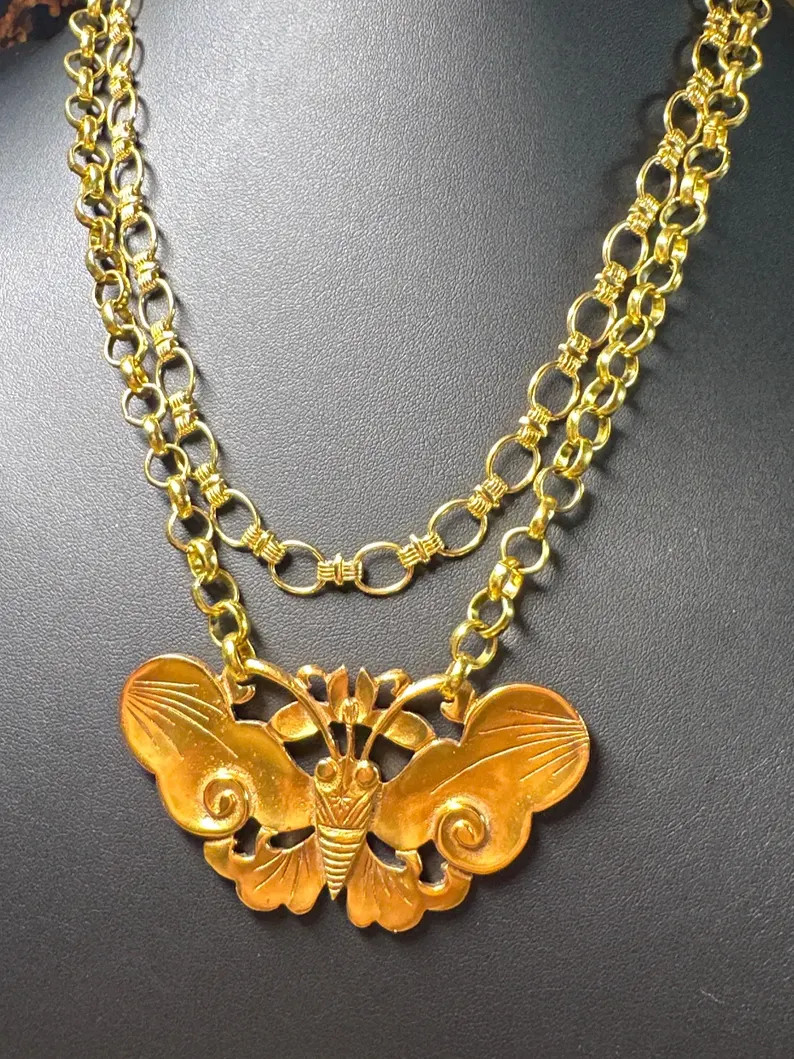EVANGELINE-Vintage 1950’s butterfly brooch paired with 1970’s golden chains | Etsy (US)