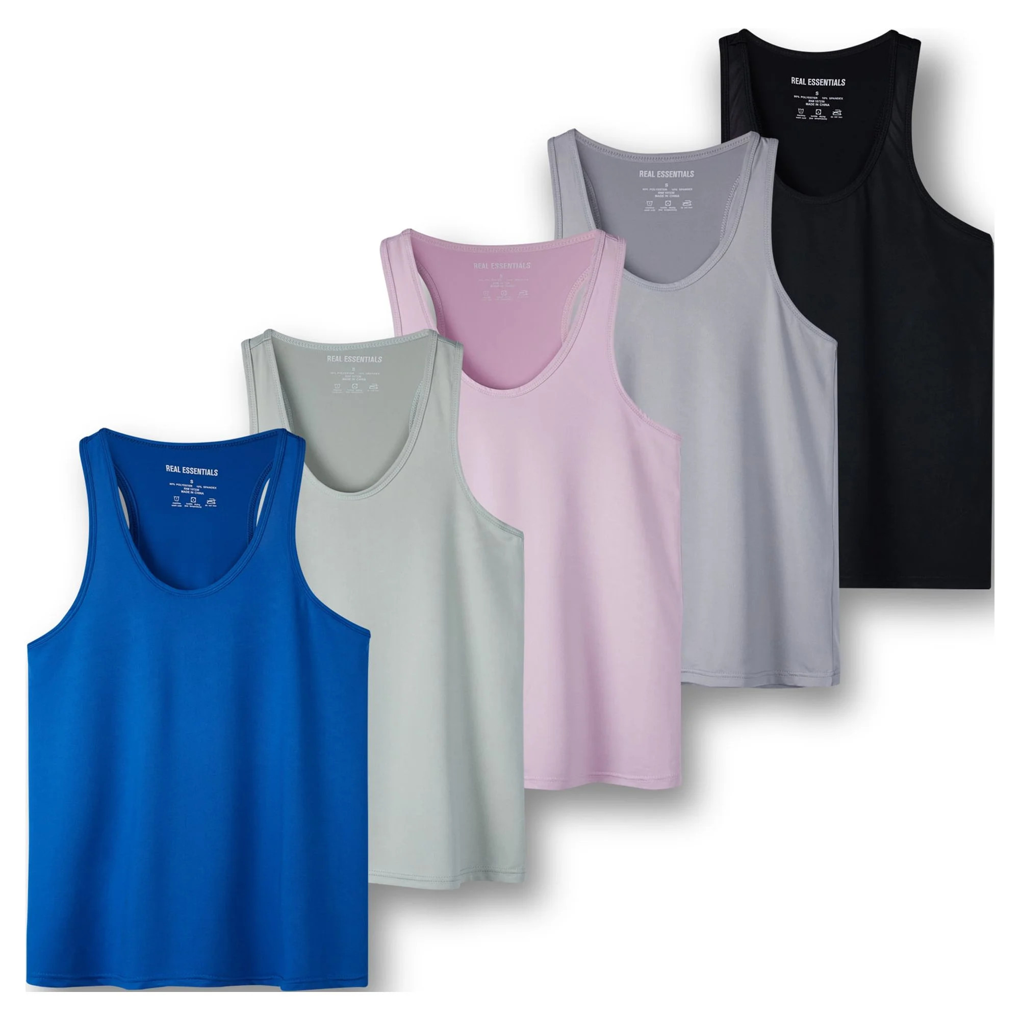 Real Essentials 5-Pack Women's Racerback Tank Top Dry-Fit Athletic Performance Yoga Activewear (A... | Walmart (US)