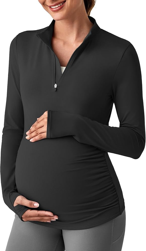 G4Free Lightweight Maternity Long Sleeve Workout Tops UPF 50+ Rash Guard Half Zip Sun Shirts Ruch... | Amazon (US)