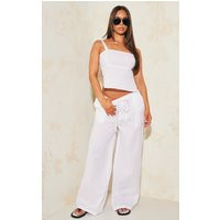 White Cotton High Waist Wide Leg Trousers, White | PrettyLittleThing UK