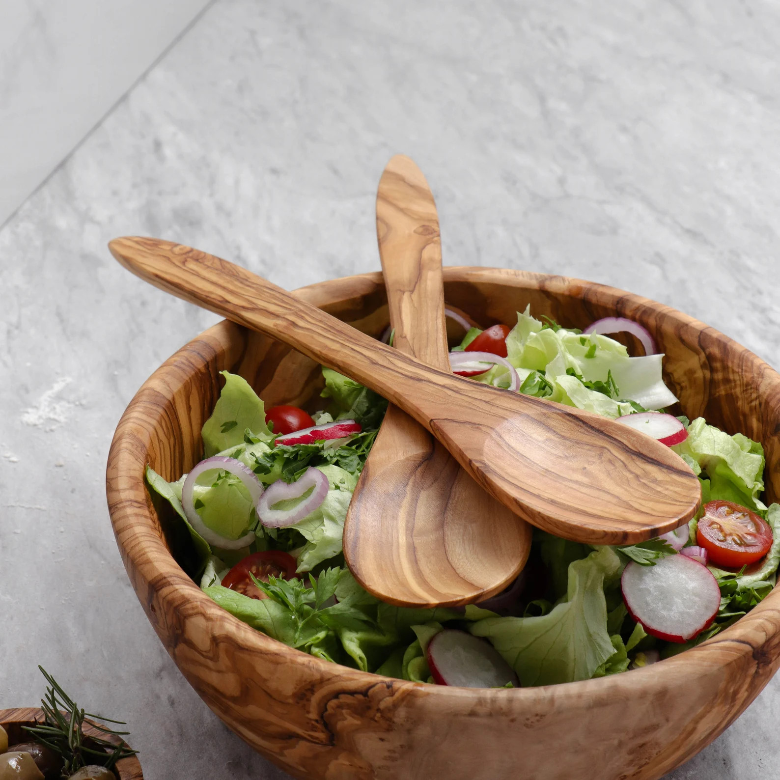 Large Olive Wood Bowl Handmade With 2 Salad Forks Rustic - Etsy | Etsy (US)