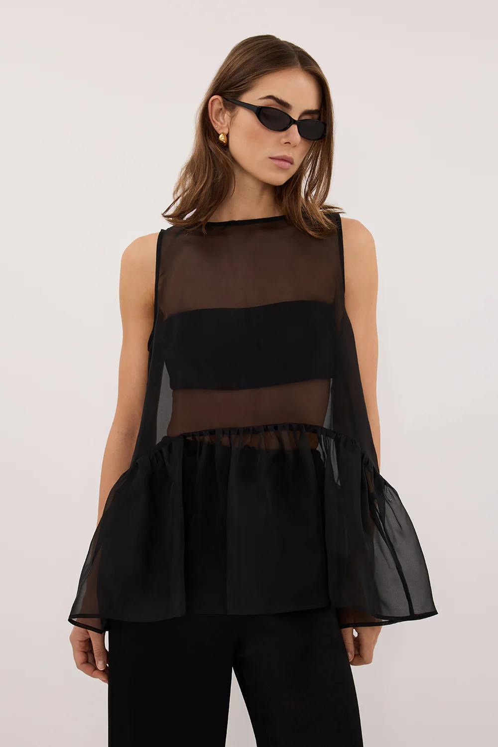 SIAN BLACK ORGANZA DROP WAIST TOP | DISSH