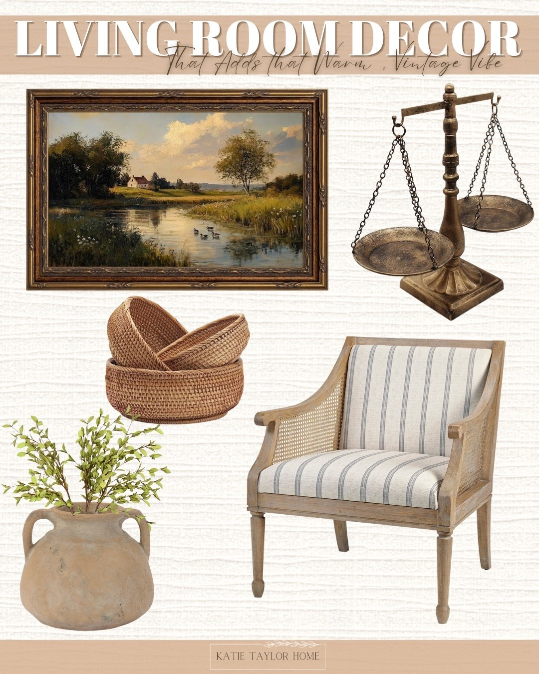 Lately I keep coming back to decor pieces that feel collected over time instead of overly styled, and these are exactly the kinds of finds that help create that look. A mix of vintage inspired artwork, woven textures, traditional accents, and warm wood tones can make a living room feel layered, cozy, and lived in without adding clutter. Rounded up some of my favorite pieces that give that warm vintage feel while still working in everyday homes. Shop everything linked here 🤍

#LTKHome
