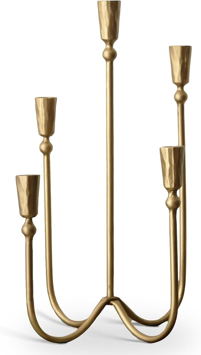 Large Iron Candelabra Centerpieces for Tables, 17.7'' Tall Taper Candle Holders, Vintage Brass Go... | Amazon (US)