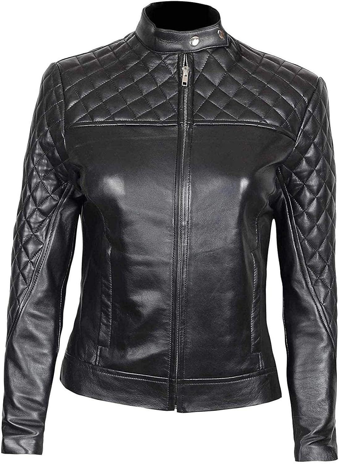 Blingsoul Leather Jacket Women - Black Cafe Racer Womens Leather Jacket | Amazon (US)