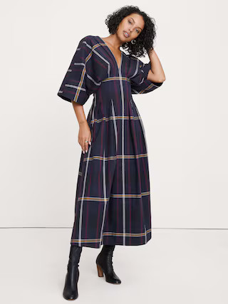 Plaid Pleated Poplin Maxi Dress | Banana Republic (US)