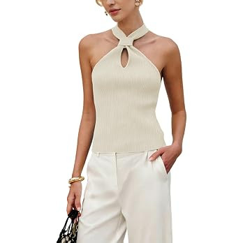 Yeokou Women Halter Tank Tops Cross Over Sleeveless Knit Pullover Summer Casual Going Out Outfits... | Amazon (US)
