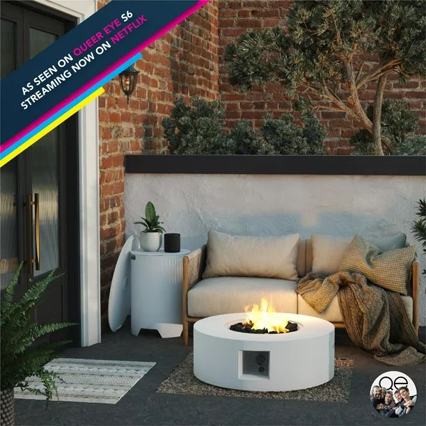 Queer Eye Finley 30" Fire Pit and Propane Tank Holder Set, White | Walmart (US)