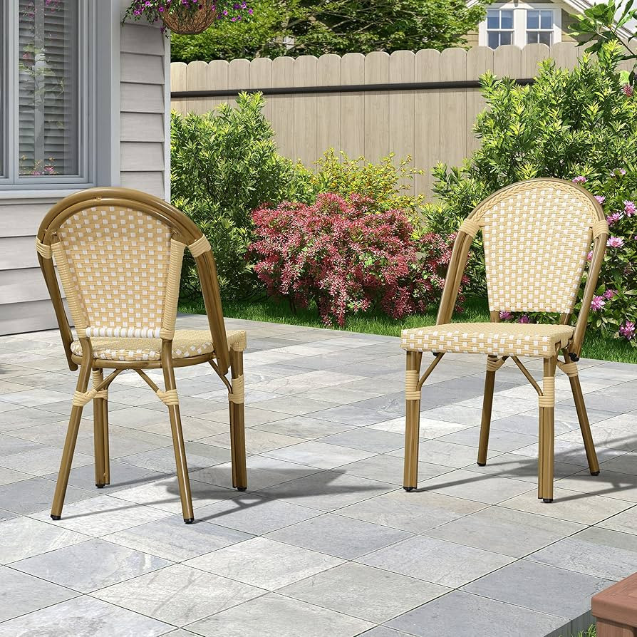PURPLE LEAF Bistro Chair (Set of 2) French Hand-Woven Wicker Chairs for Outdoor Patio Porch Garde... | Amazon (US)