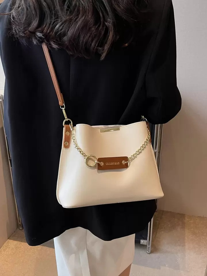Medium Bucket Bag Letter Pattern Chain Decor Fashion Style | SHEIN