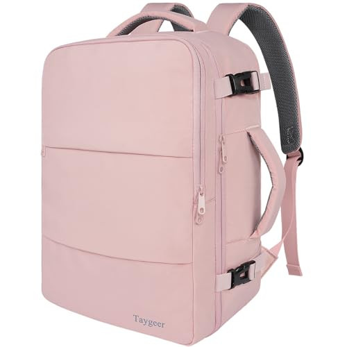Taygeer Travel Backpack for Women, Carry On Backpack with Water Bottle Pocket & Shoe Pouch, TSA 15.6inch Laptop Mochila Flight Approved, Nurse Bag Casual Daypack for Weekender Business Hiking, Pink | Amazon (US)