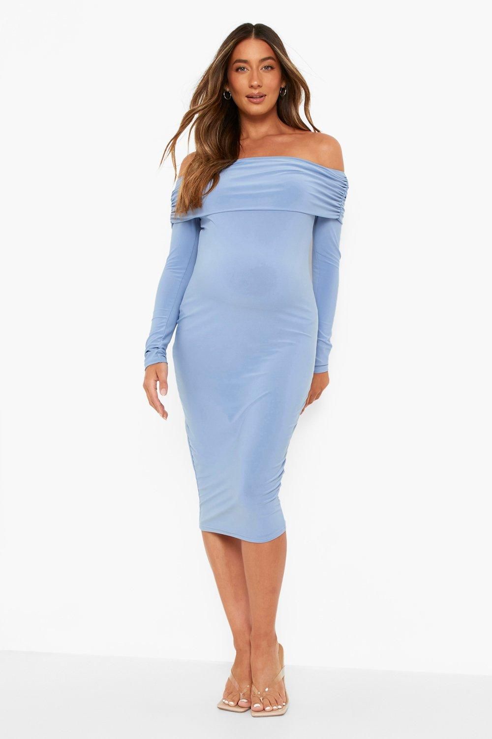 Maternity Off The Shoulder Overlay Midi Dress | Boohoo.com (US & CA)