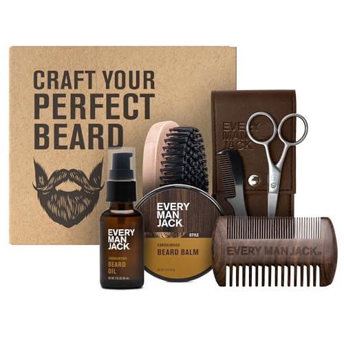 Every Man Jack Beard Grooming Kit for Men - Includes Sandalwood Beard Oil & Beard Balm, Beard Brush, Wooden Dual-sided Comb, Trimming Scissors and Mustache Comb | Amazon (US)