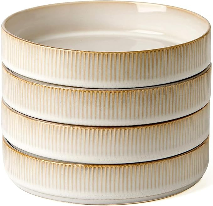famiware Star 7.5" Pasta Bowls Set of 4, Plate Bowls, Cappuccino White | Double Reactive Glaze, M... | Amazon (US)