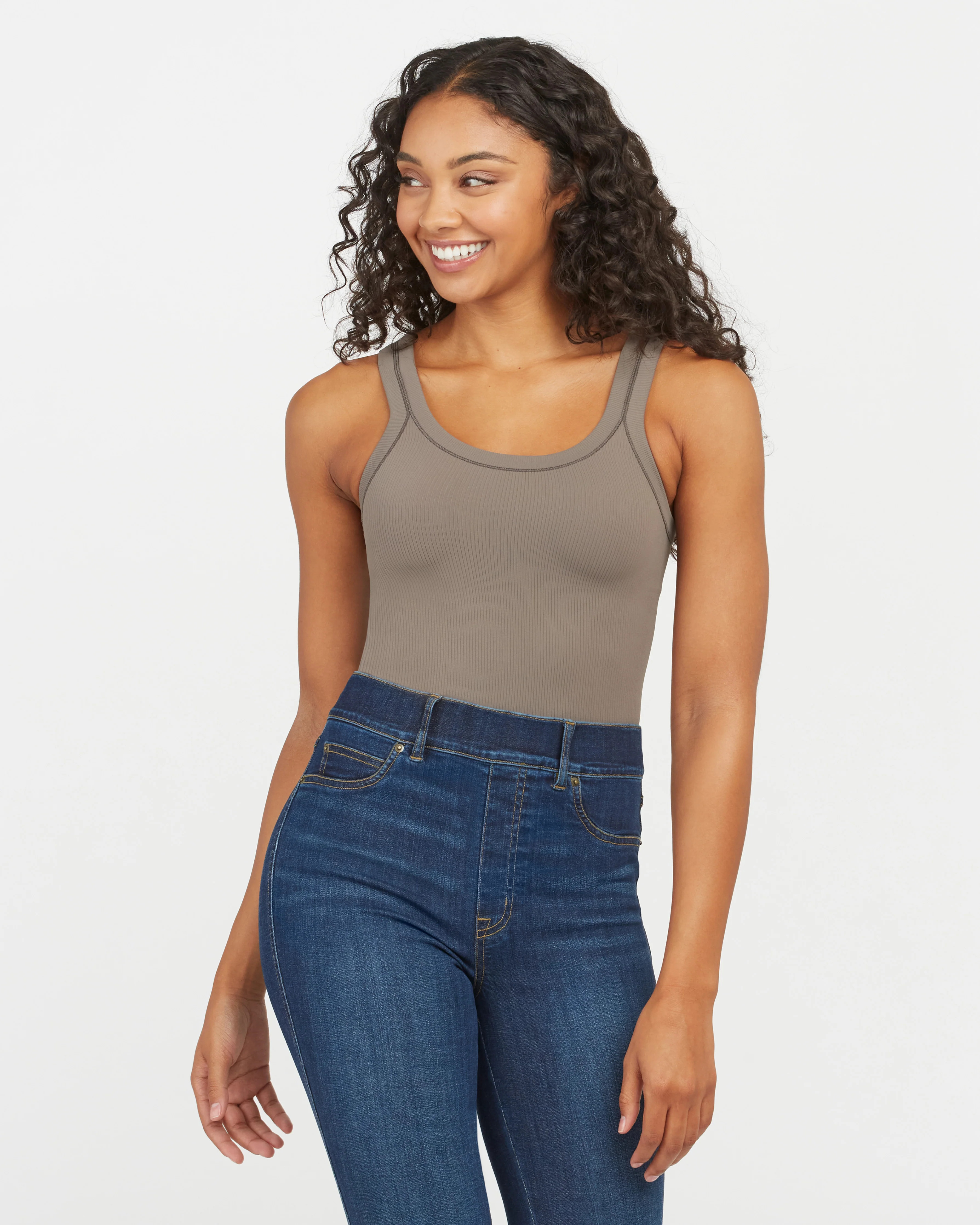 Spanx Women's EcoCare Ribbed Seamless Tank Thong Bodysuit | Spanx