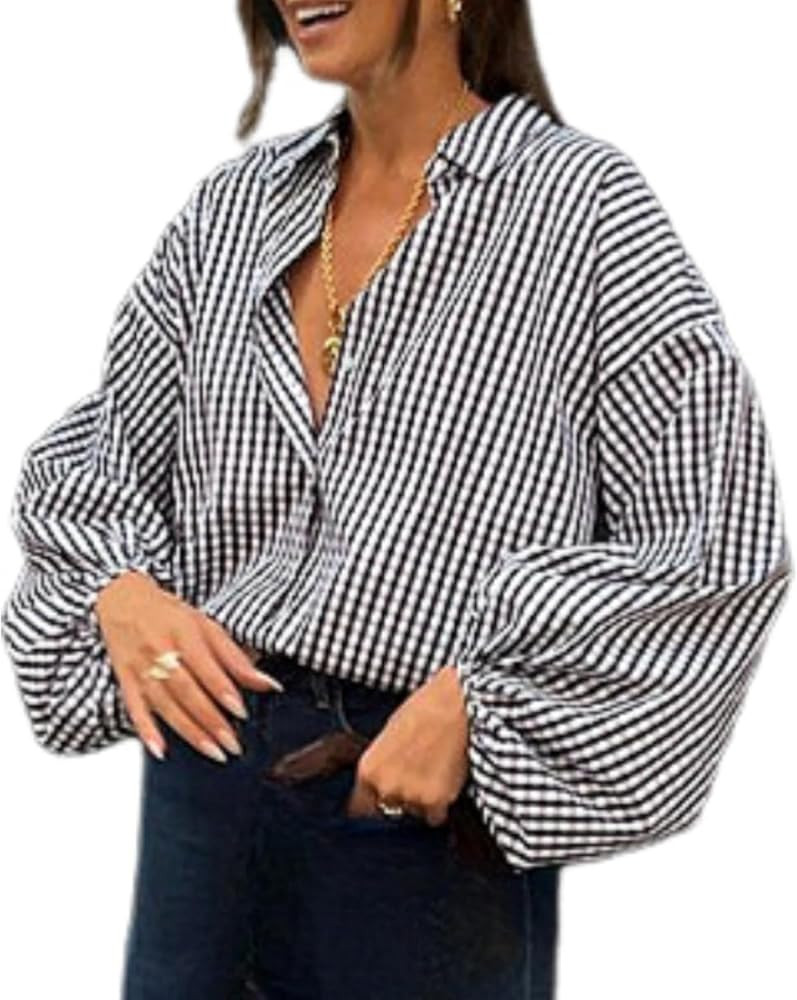 MOLERFO Dressy Shirts Evening Wear Bell Sleeve Tops for Women Coquette See Through Lace Blouses | Amazon (US)