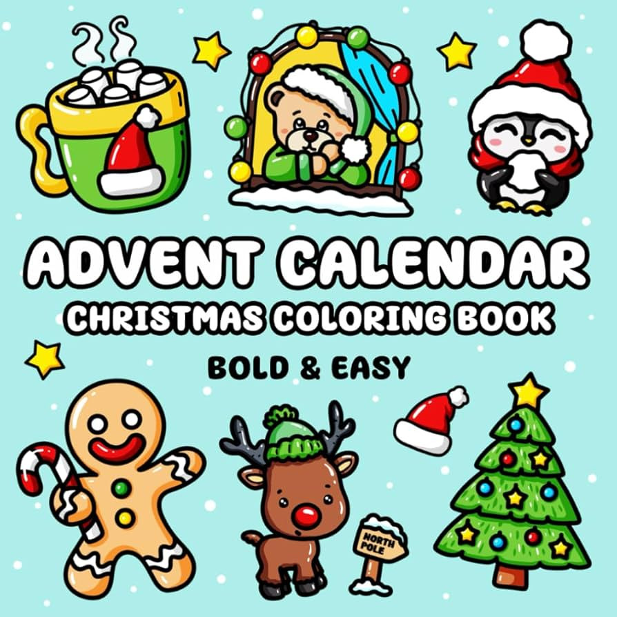 Advent Calendar Christmas Coloring Book: 25 Bold and Easy Designs Featuring Snowman, Cute Animals... | Amazon (US)