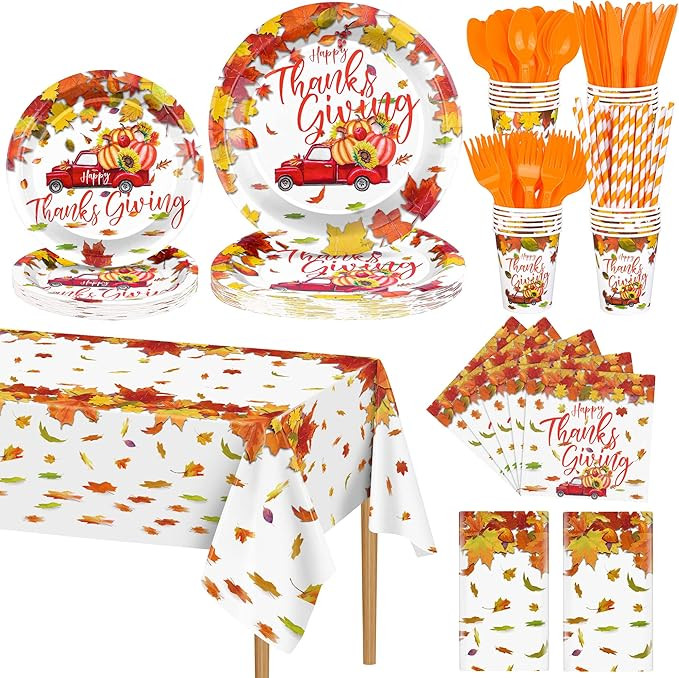 Amazon.com: ADXCO 242 Pieces Thanksgiving Tableware Set Disposable Dinnerware Set Include Plate, ... | Amazon (US)