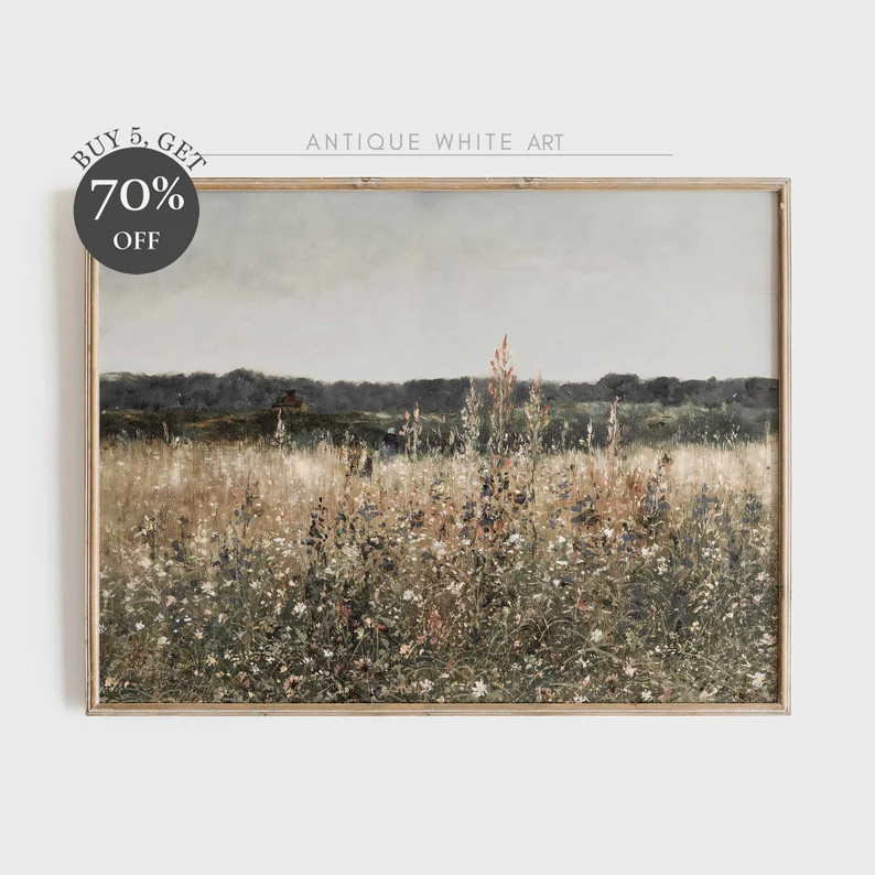 Printable Wildflower Field Landscape Vintage Painting, Antique Landscape Art Print, Country Field... | Etsy (US)