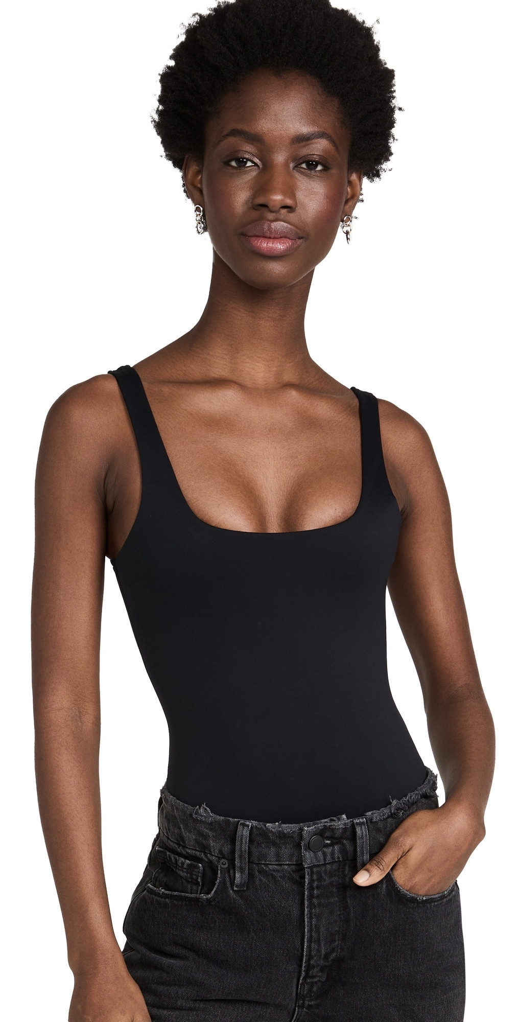Good American Modern Tank Scuba Thong Bodysuit Black001 L | Shopbop