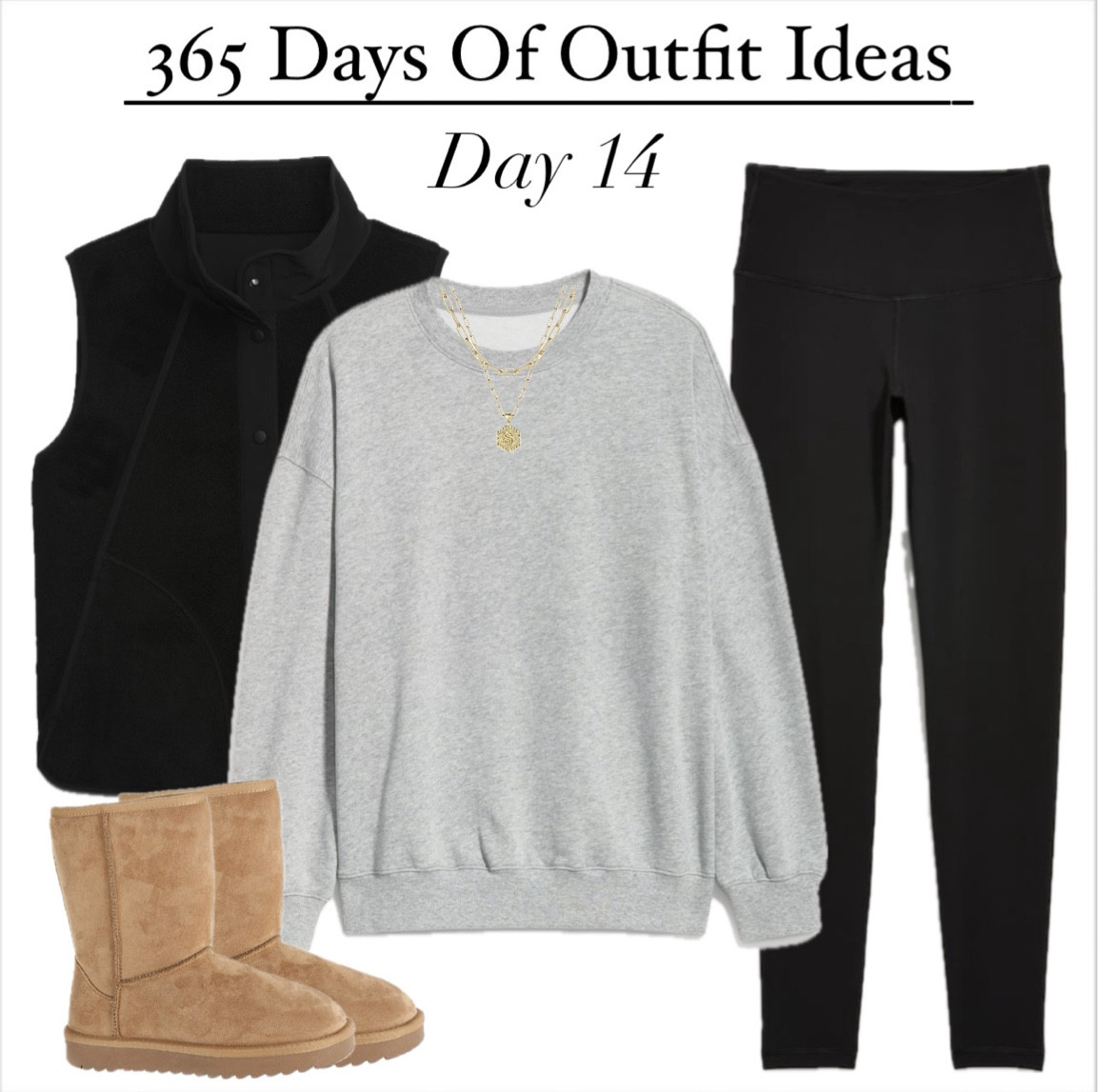 365 Days Of Outfits Day 14
•Vest, boots, leggings #maurices 
•sweatshirt #oldnavy
#winteroutfit #winteroutfitidea #uggs #blackvest #casualoutfit #casualstyle #casualoutfitidea #minimalistoutfit #minimalstyle 

#LTKStyleTip #LTKSaleAlert #LTKFindsUnder50