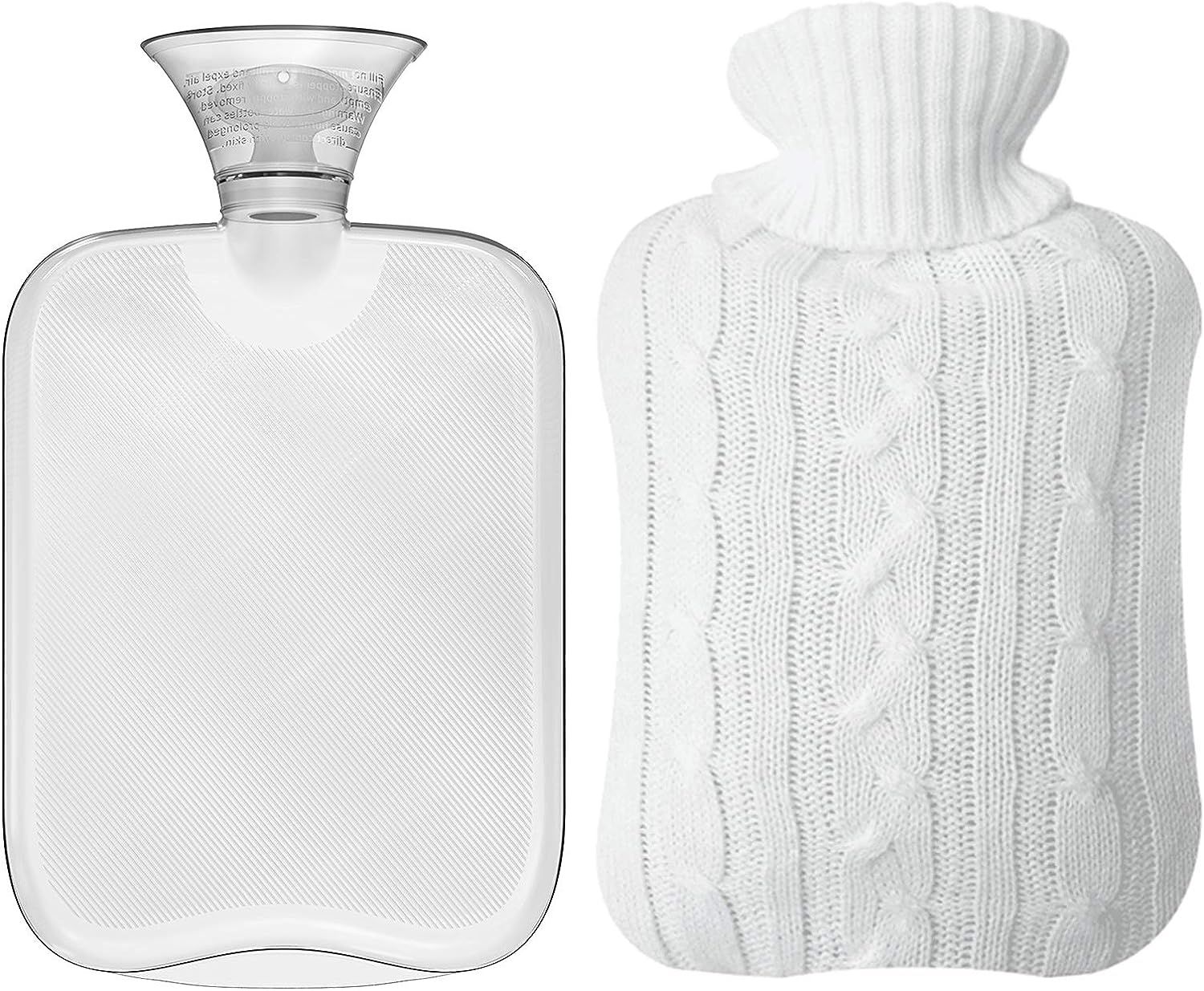 Attmu Classic Rubber Transparent Hot Water Bottle 2 Liter with Knit Cover - White | Amazon (US)
